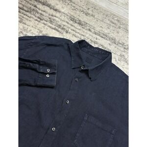 120% Lino Mens Linen Long Sleeve Collared Button-Down Shirt Blue Size 3XL